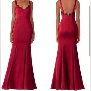 SZ 8 | Mermaid Red Satin Dress w/ Black Lace